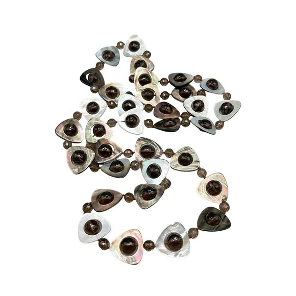 Mother of Pearl & Glass Beads Handknotted Long Necklace - Picture 1 of 7